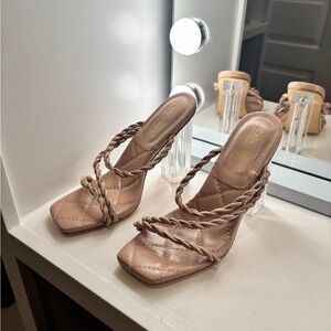 Elegant Beige Braided Strap Heels